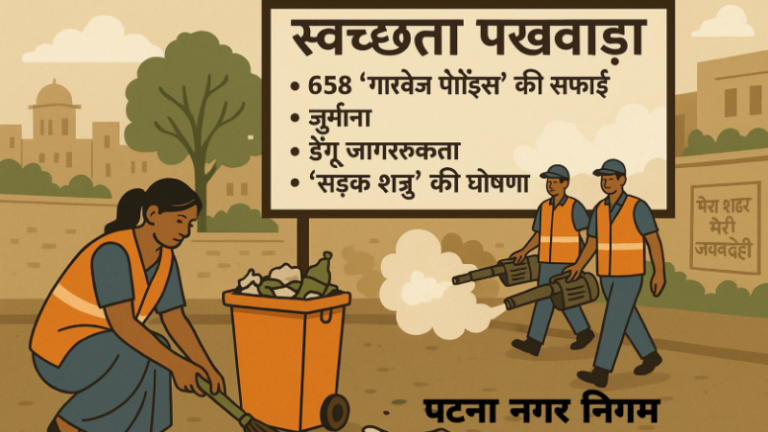 पटना में स्वच्छता पखवाड़ा शुरू: 658 ‘गैर्बेज पॉइंट्स’ की सफाई, जुर्माना, डेंगू जागरूकता और ‘सड़क शत्रु’ घोषित