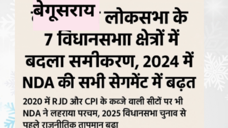 बेगूसराय लोकसभा के 7 विधानसभा क्षेत्रों में बदला समीकरण, 2024 में NDA की सभी सेगमेंट में बढ़त