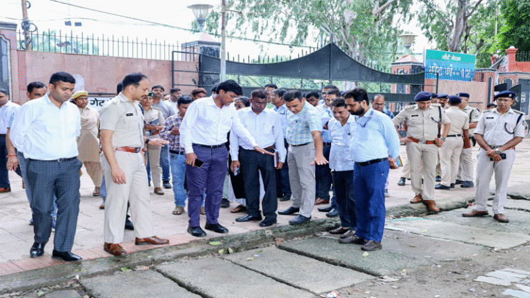 गाँधी मैदान में दशहरा की तैयारियों का जायजा लेने पहुंचे जिलाधिकारी और वरीय पुलिस अधीक्षक