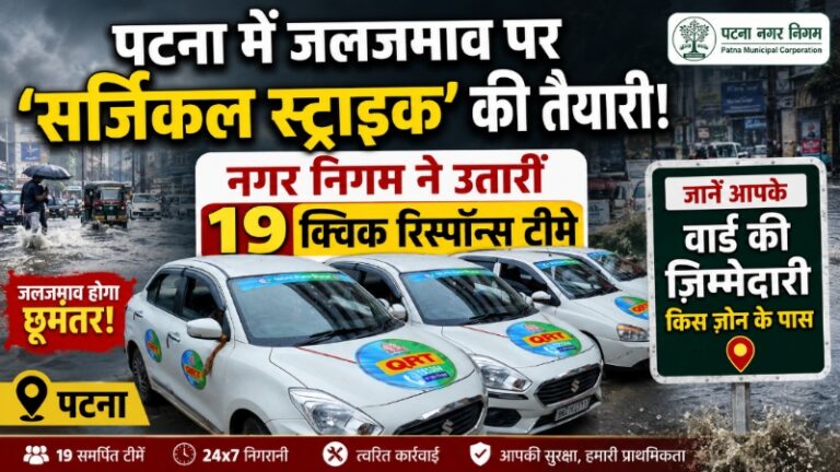 पटना में जलजमाव पर ‘सर्जिकल स्ट्राइक’ की तैयारी: नगर निगम ने उतारीं 19 क्विक रिस्पॉन्स टीमें