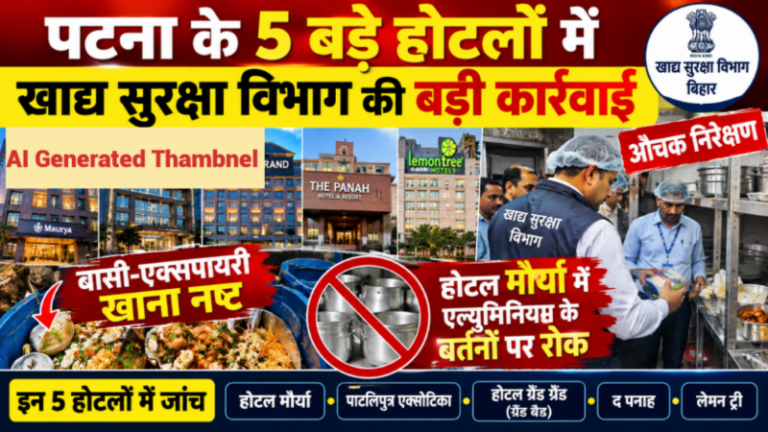 पटना के 5 बड़े होटलों में खाद्य सुरक्षा विभाग की बड़ी कार्रवाई: होटल मौर्या में एल्युमिनियम के बर्तनों पर रोक